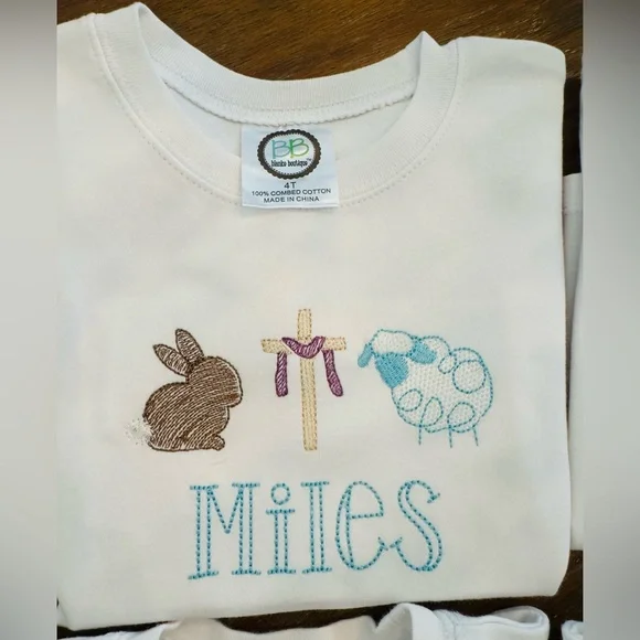6 holiday embroidered tees with the name “Miles”. Play condition. Sizes 3T-4T. - Picture 3 of 7